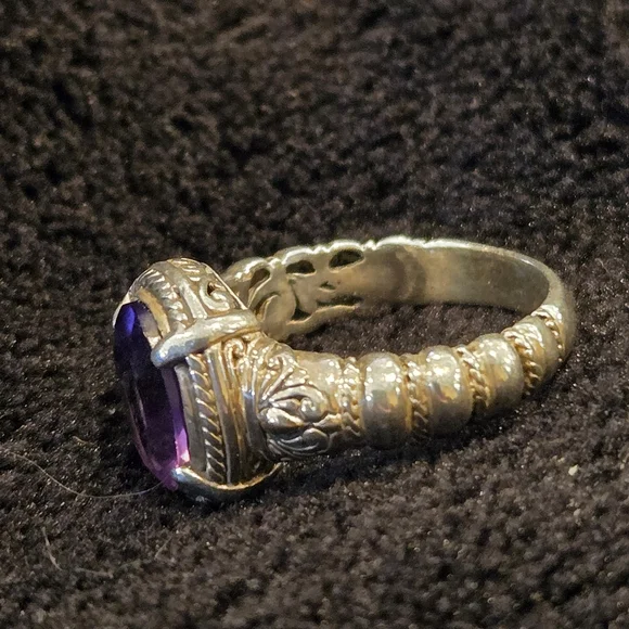 Robert Manse 18k & 925 Sterling Silver Amethyst Gemstone Ring Vintage - Picture 4 of 7
